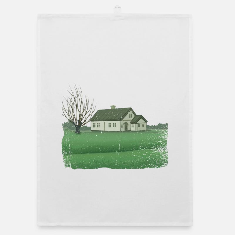 House with bare tree dirty effect Organic dish towel