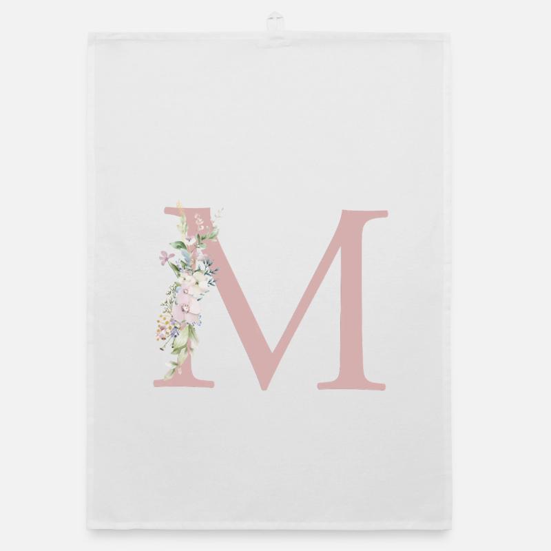M Monogram, Floral, Personalizable Organic dish towel