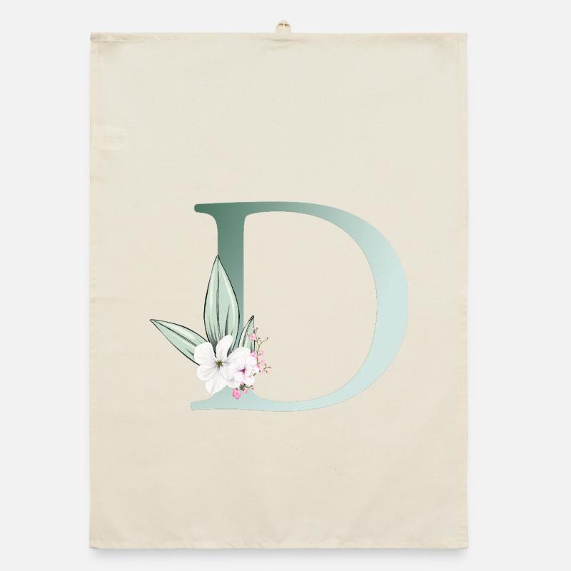 D Monogram, Floral, Customizable Organic dish towel