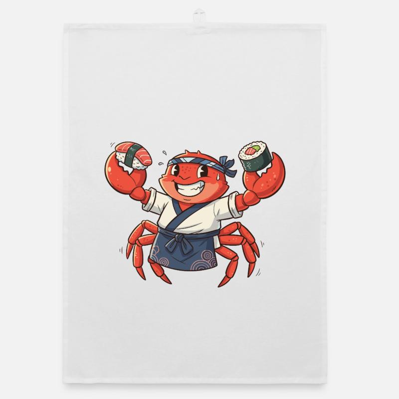 Crab sushi chef with headgear Organic dish towel