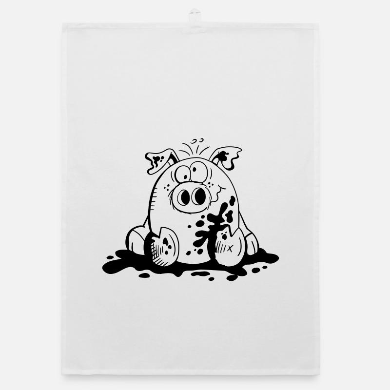 Cochon dans la boue - Cochons - Cadeau Torchon bio