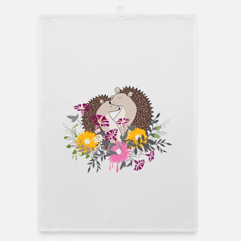 Zwei kleine Igel sitzen gemeinsam im Blumenbeet Organic Geschirrtuch