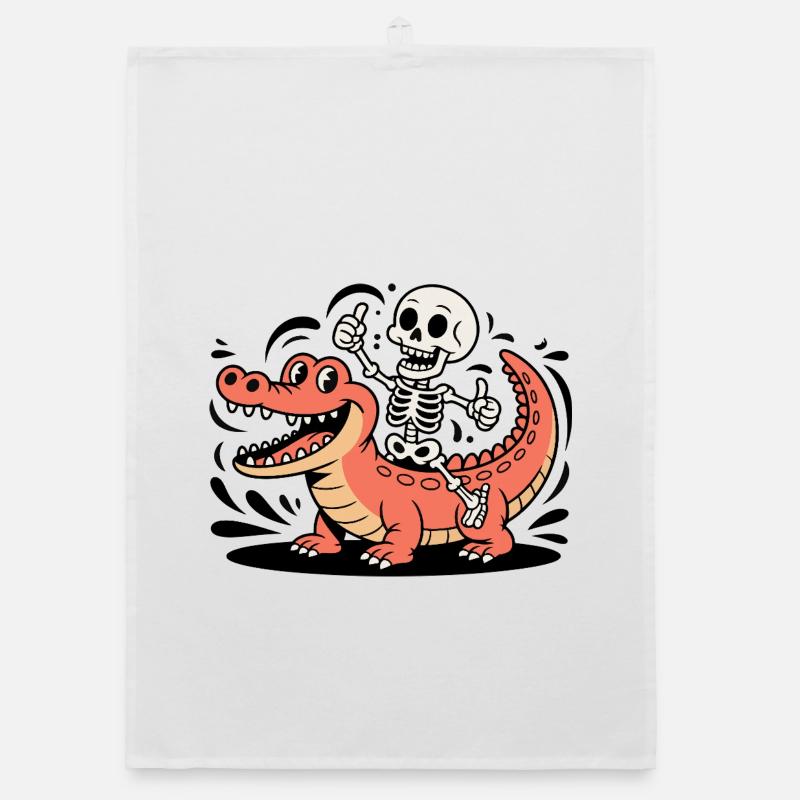 Cavalier squelette sur crocodile rouge Torchon bio