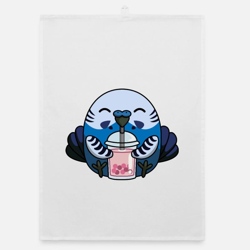 Blue Budgie Bird with Bubble Tea Organic dish towel