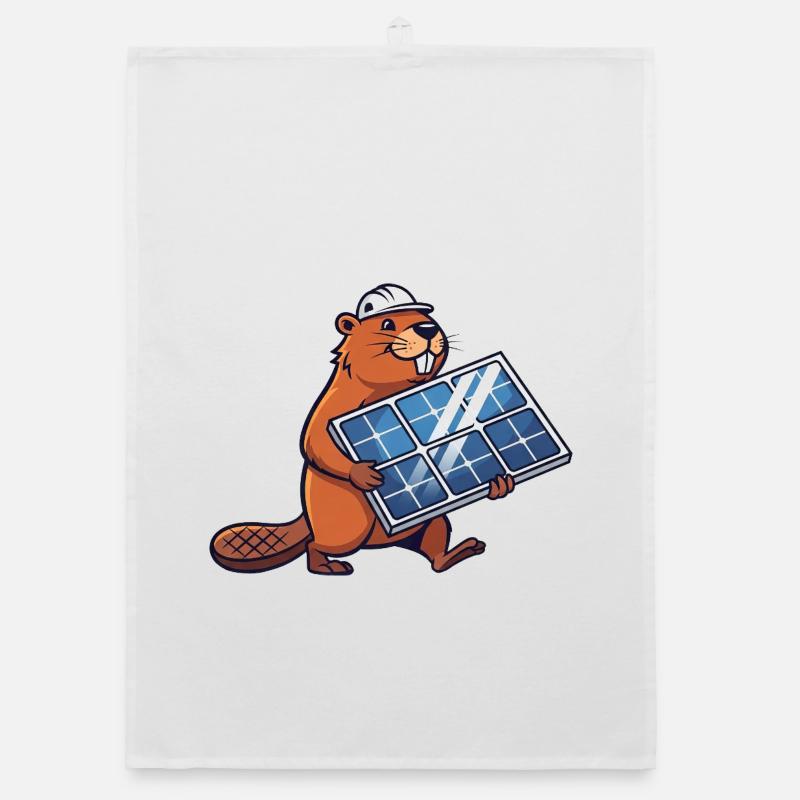 Beaver Installer Solar Panel Engineer Cartoon Organic dish towel