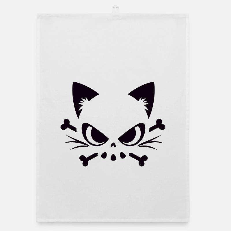 Crâne de chat | Motif minimaliste de Skull & Bones Torchon bio