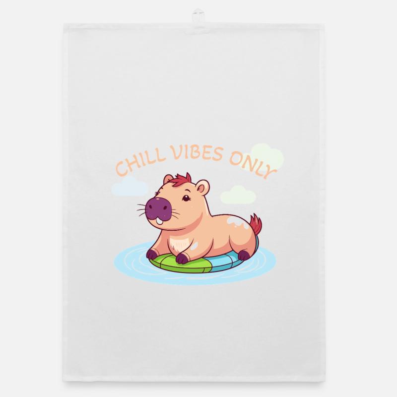 Cute Capybara - Capybara on Surfboard Organic dish towel