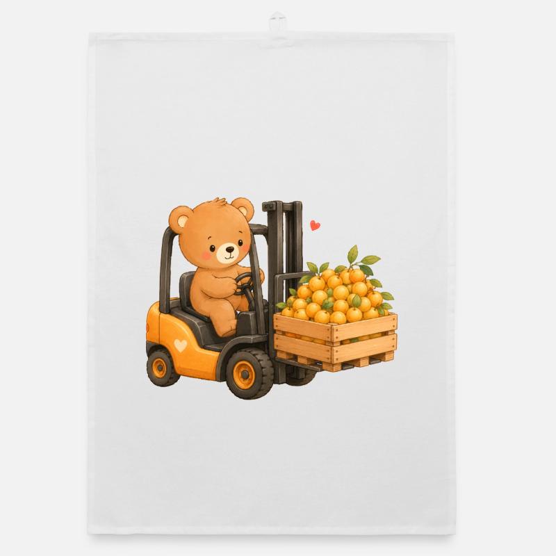 Bear with mirabelle plums on the forklift Organic dish towel