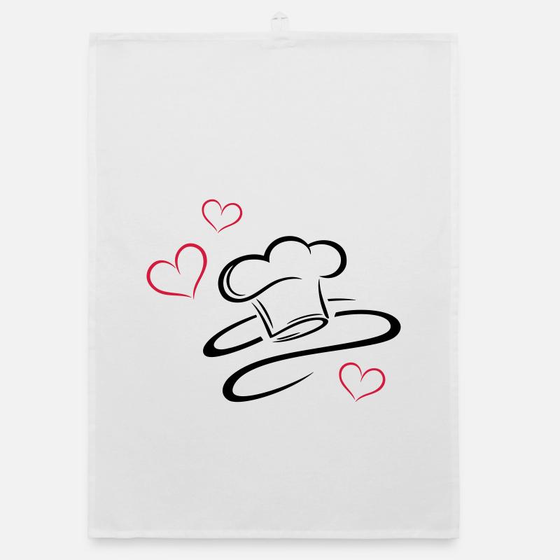 Cuisinier, logo, chapeau de chef avec trois coeurs Torchon bio