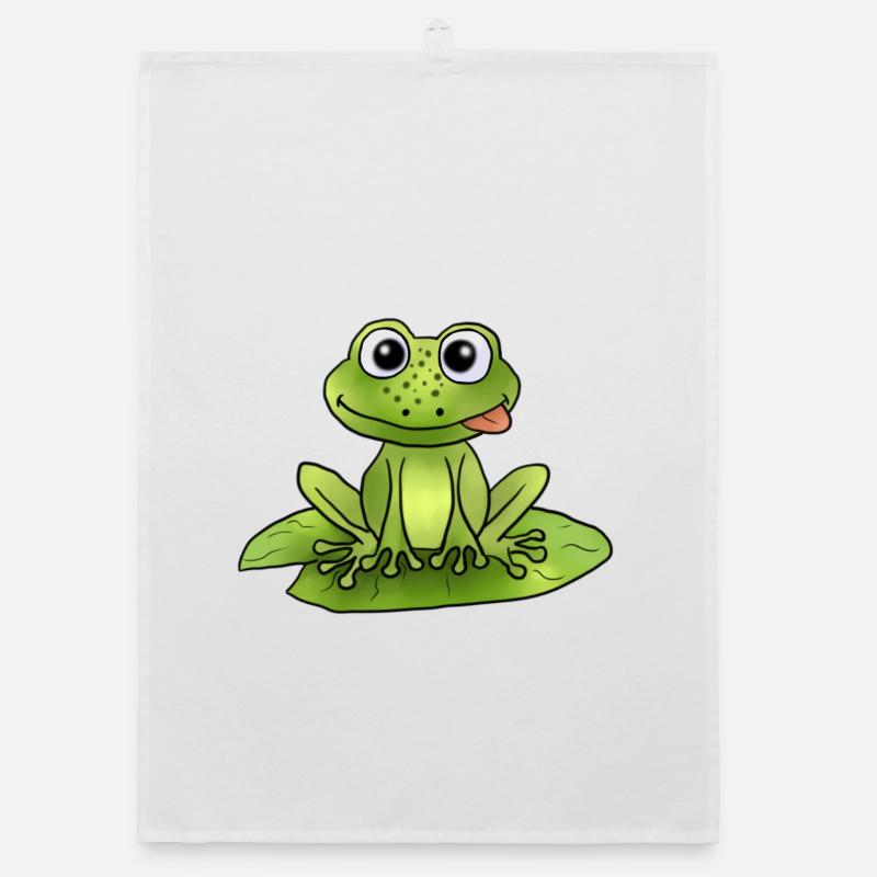 Frosch auf Seerose - Organic Geschirrtuch - Weiß