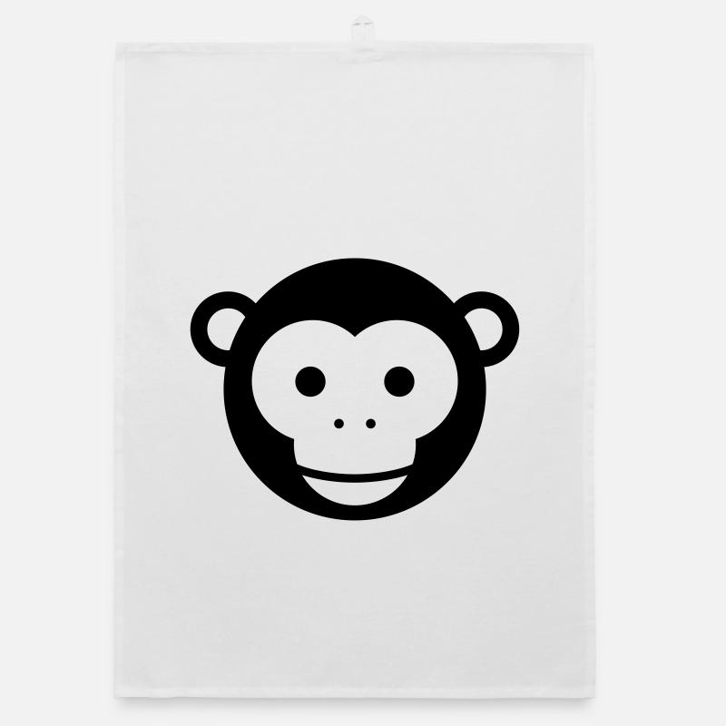 Monkey Head – Cute Monkey Face Cartoon - Organic dish towel - white