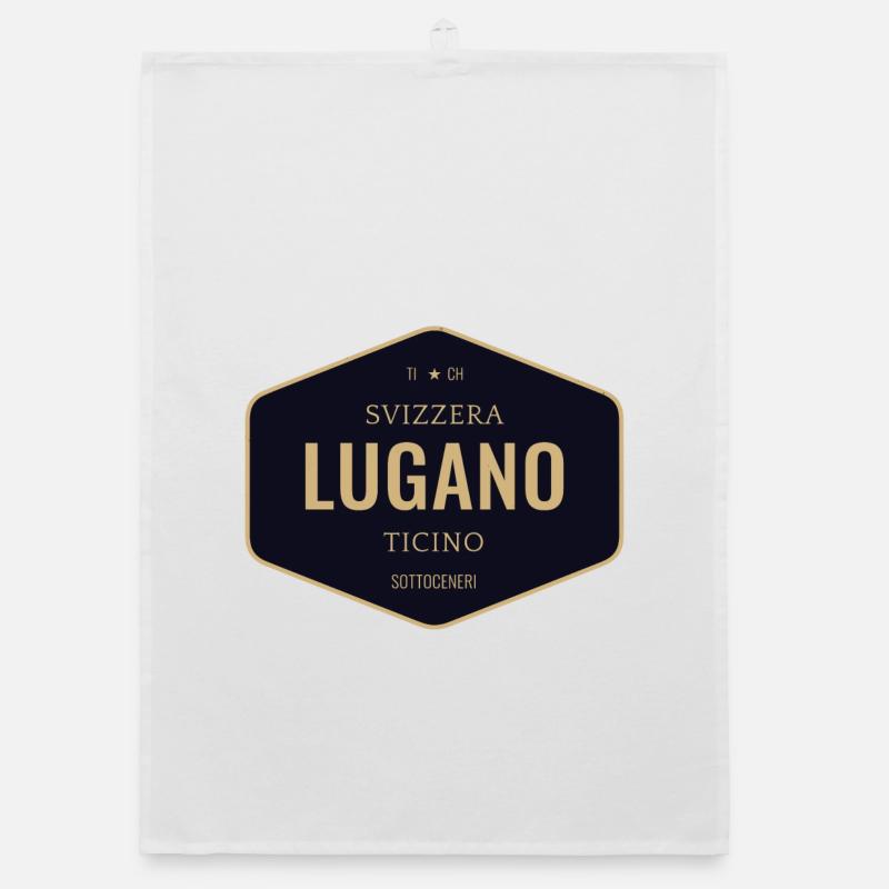 Lugano Abzeichen Gold Navy Organic Geschirrtuch