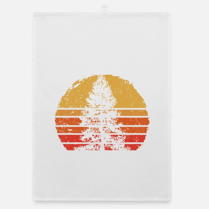 Retro Sunset Tree Silhouette Organic dish towel