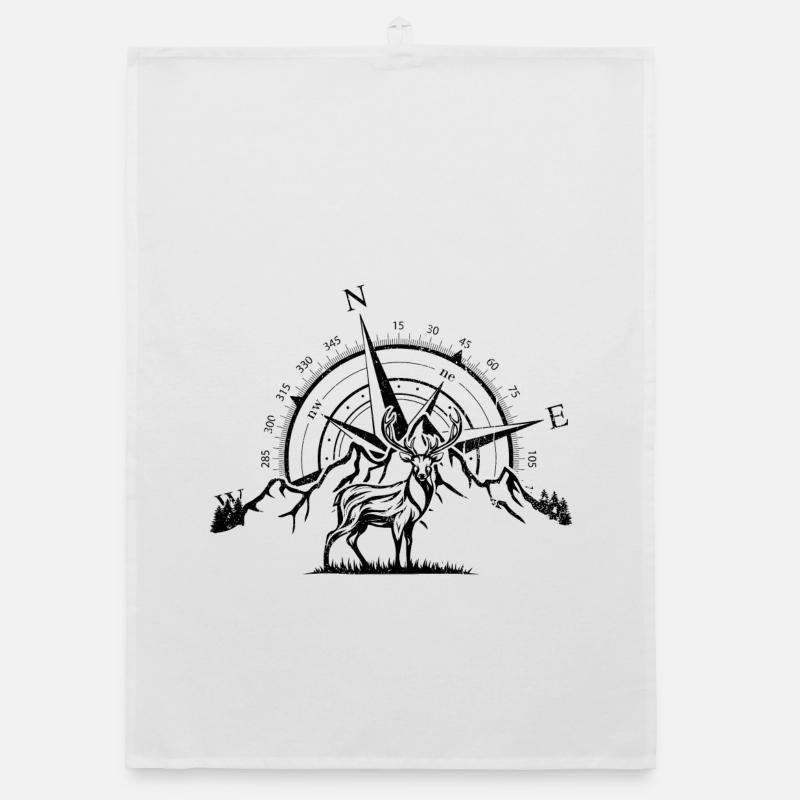 Compass and Deer in the Mountains Organic dish towel
