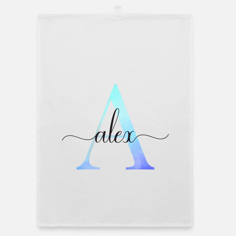 A| Monogramme | Nom | Alex | Aquarelle Torchon bio