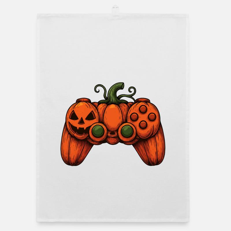 Halloween Controller Kürbis-Duo - Organic Geschirrtuch - Weiß