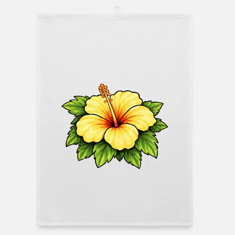 Yellow Hibiscus Tropical Print Organic dish towel