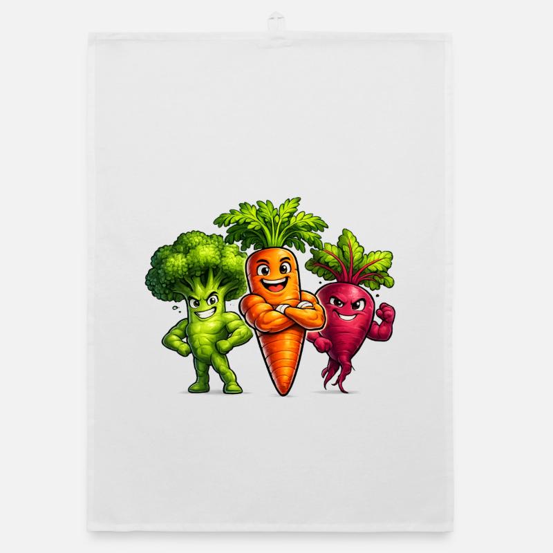 Strong vegetable team – broccoli, carrot & beetroot Organic dish towel
