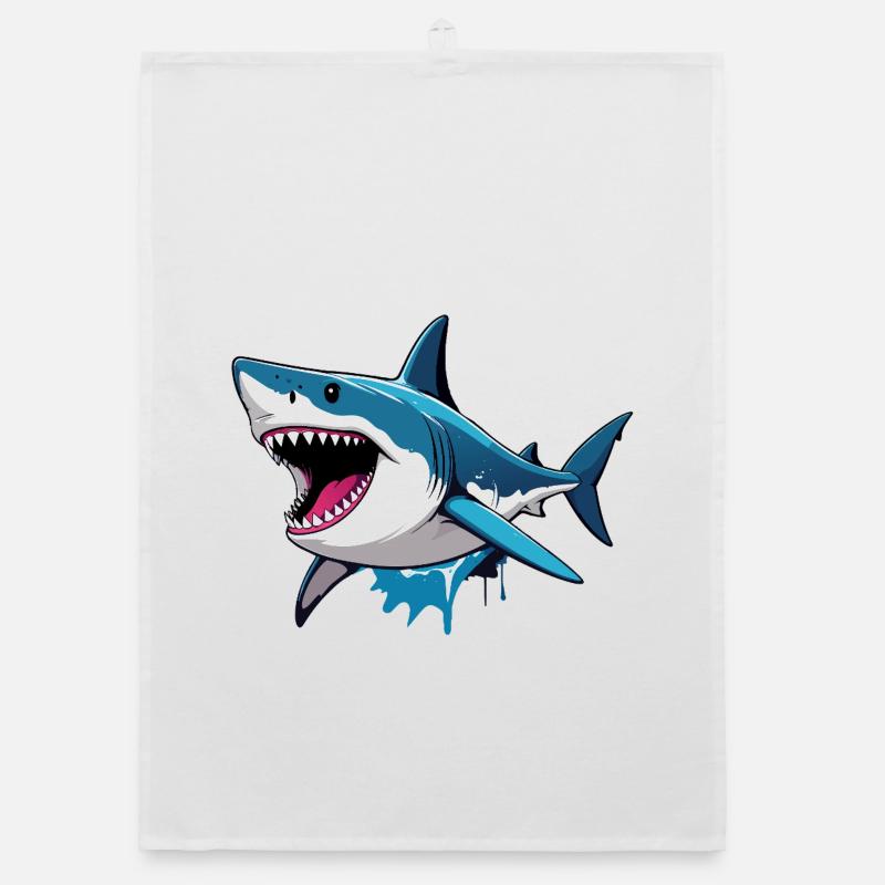 Énorme requin mordeur d’action Action Cartoon Shark Torchon bio