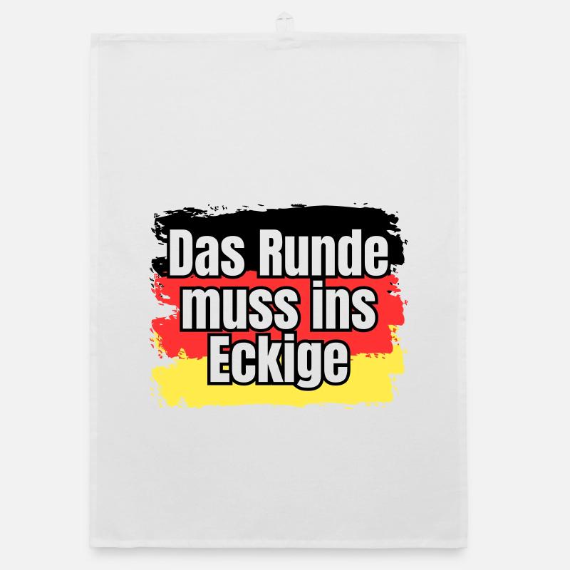 Das Runde muss ins Eckige - Spruch Organic Geschirrtuch
