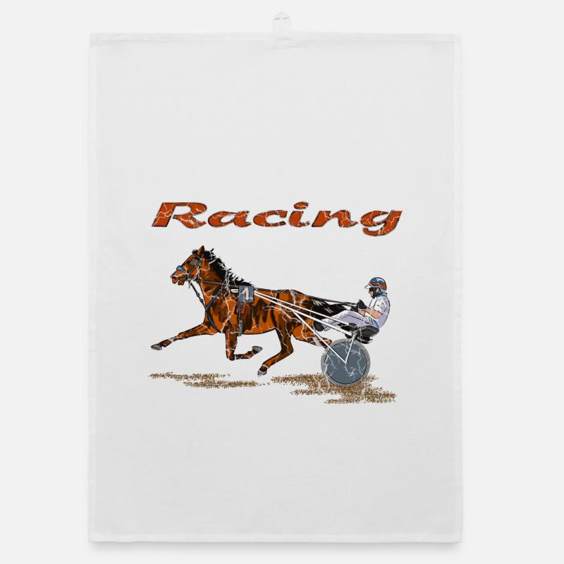 Cheval de course avec jockey et trotteur - Torchon bio - blanc