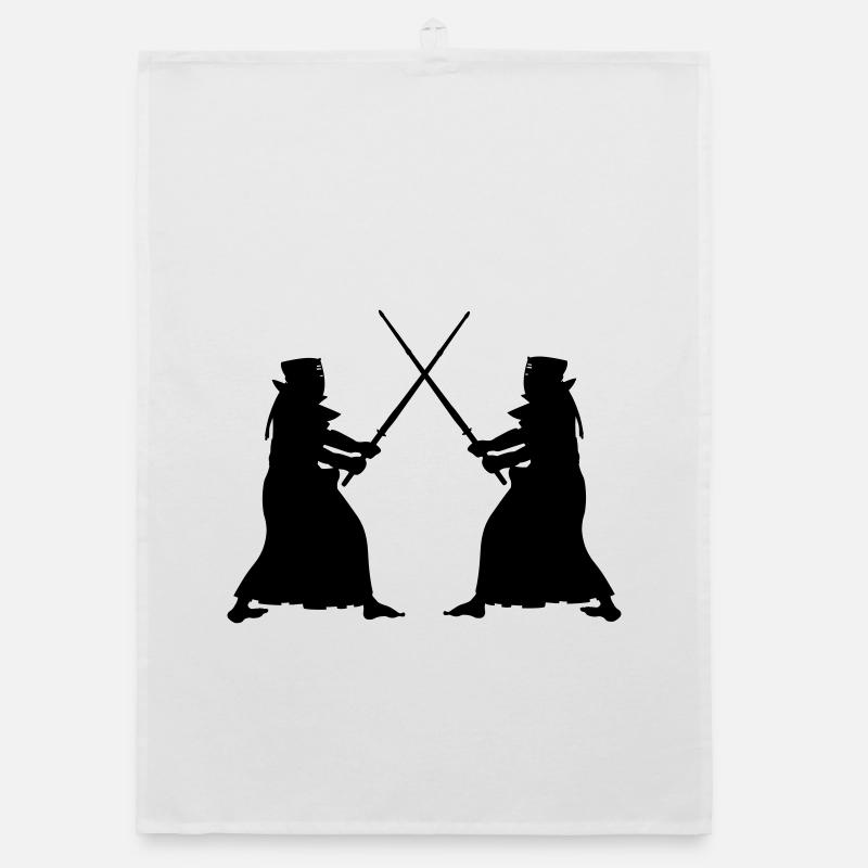 Kendo two Kendoka in fighting mode shadow figures Organic dish towel