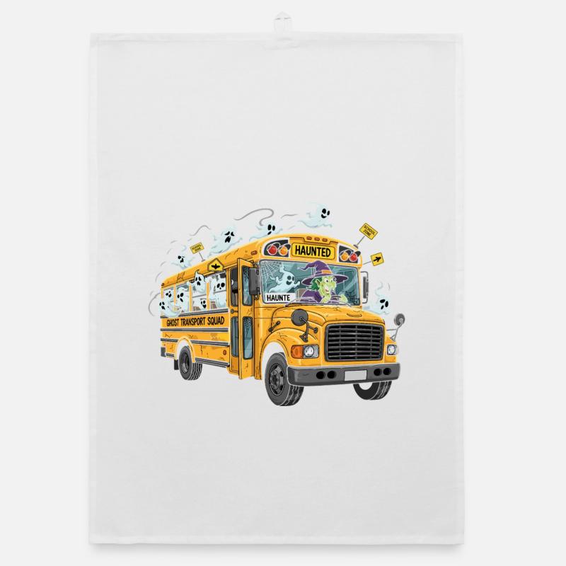 Haunted School Bus with Ghosts and Witch Organic dish towel