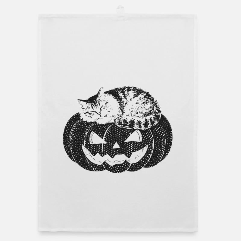 Cat sleeping on pumpkin Organic dish towel