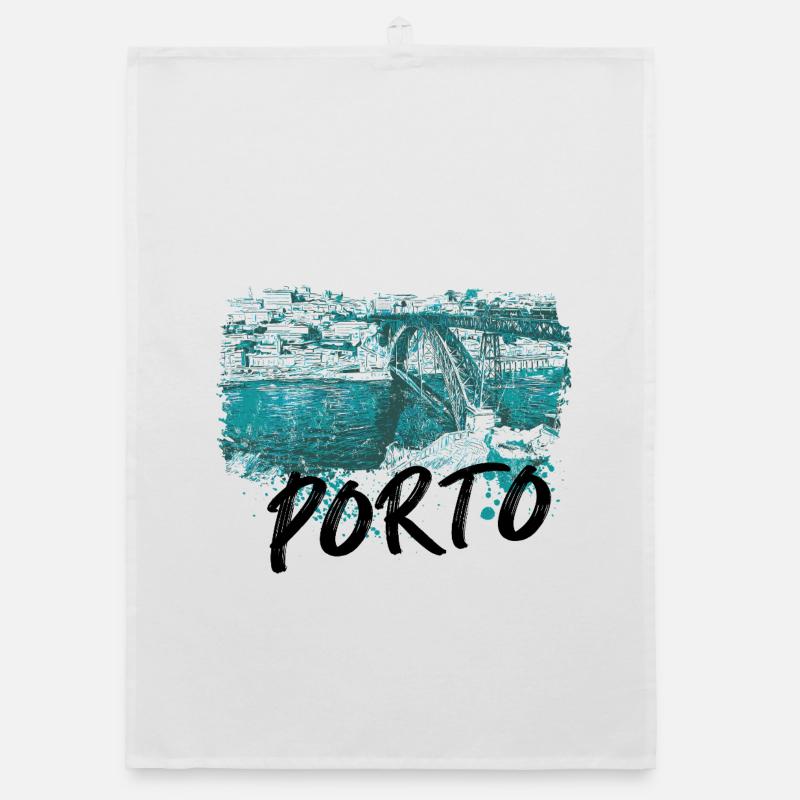 D. Luis Porto Bridge, illustration in blue, Douro Organic dish towel