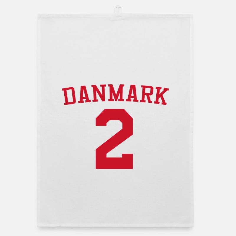 Denmark 2 – Red Text Design Organic dish towel