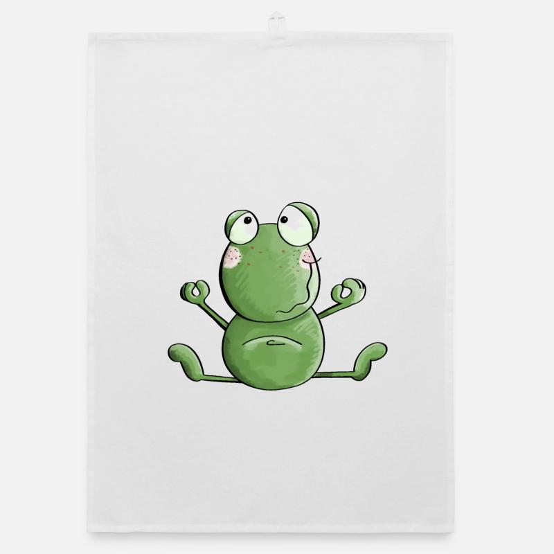 Frog makes yoga - frogs - meditation - toad Organic dish towel