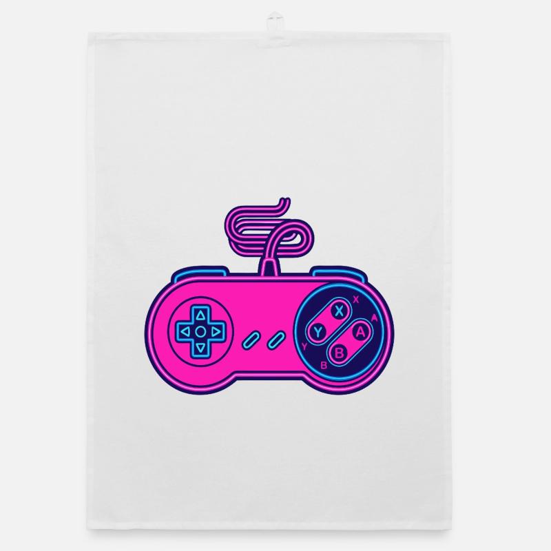 Retro pink neon controller - Organic dish towel - white