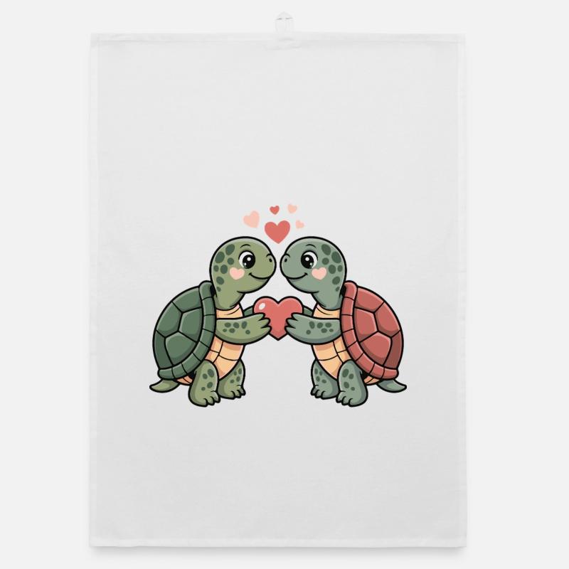 Turtle Couple Valentine's Day Organic dish towel