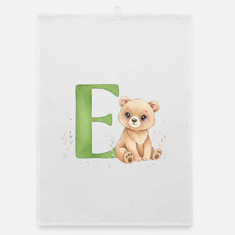 E with Teddy: Playful Letter E Organic dish towel