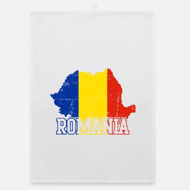 Romania Map Flag Emblem - Organic dish towel - white