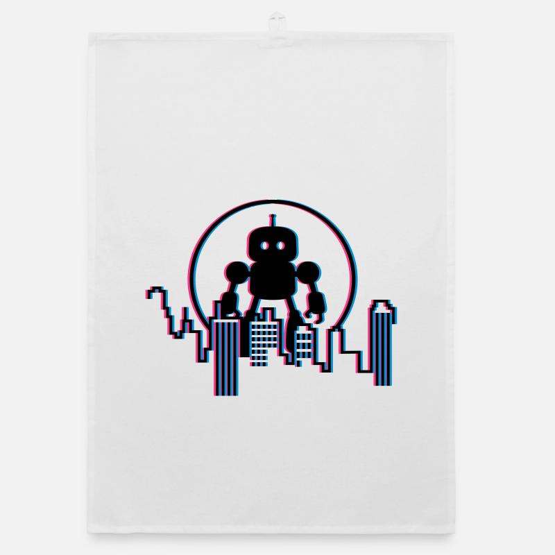 Robot City Skyline – 3D Sci-Fi Future Design Organic dish towel