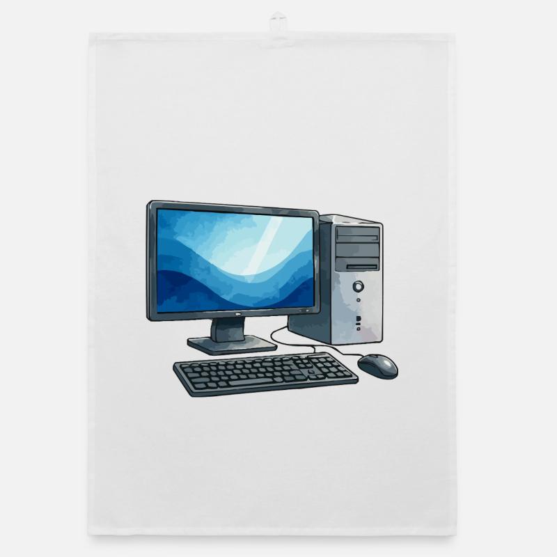 Retro PC Workstation Illustration Organic dish towel