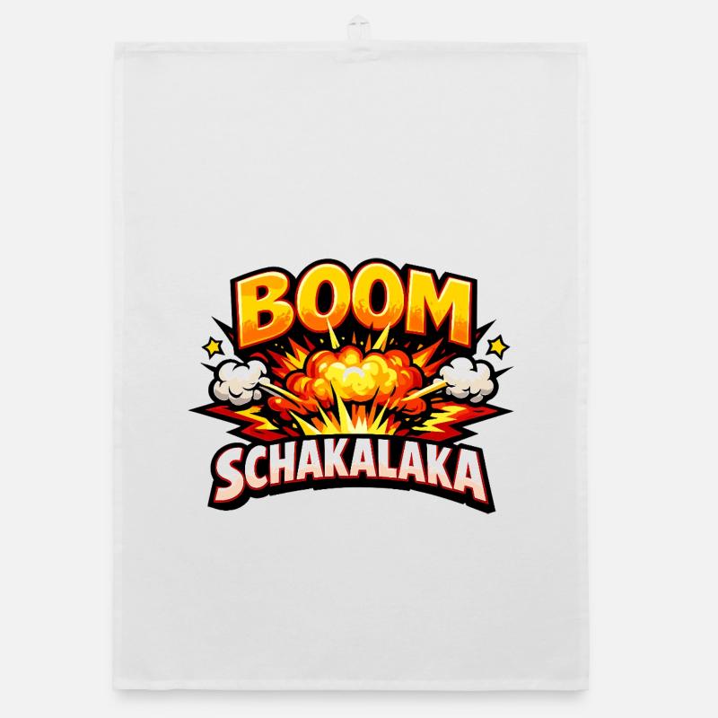 Boom Schakalaka Comic Spruch mit Explosion Organic Geschirrtuch