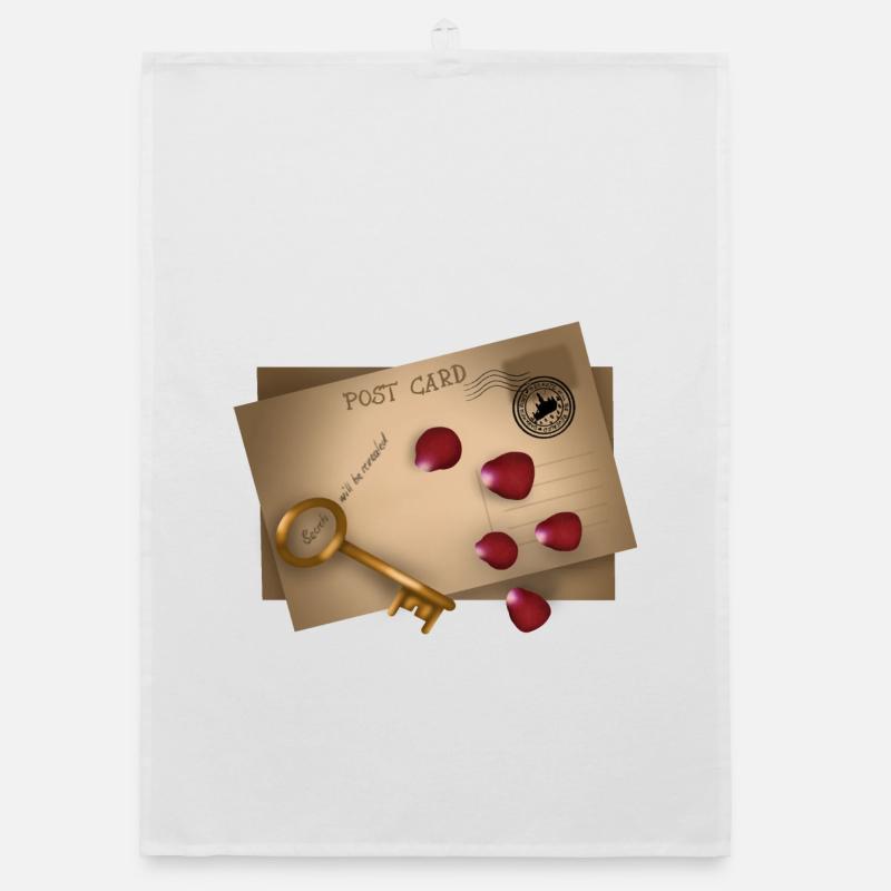 Post Card: Secrets will be released - Organic dish towel - white