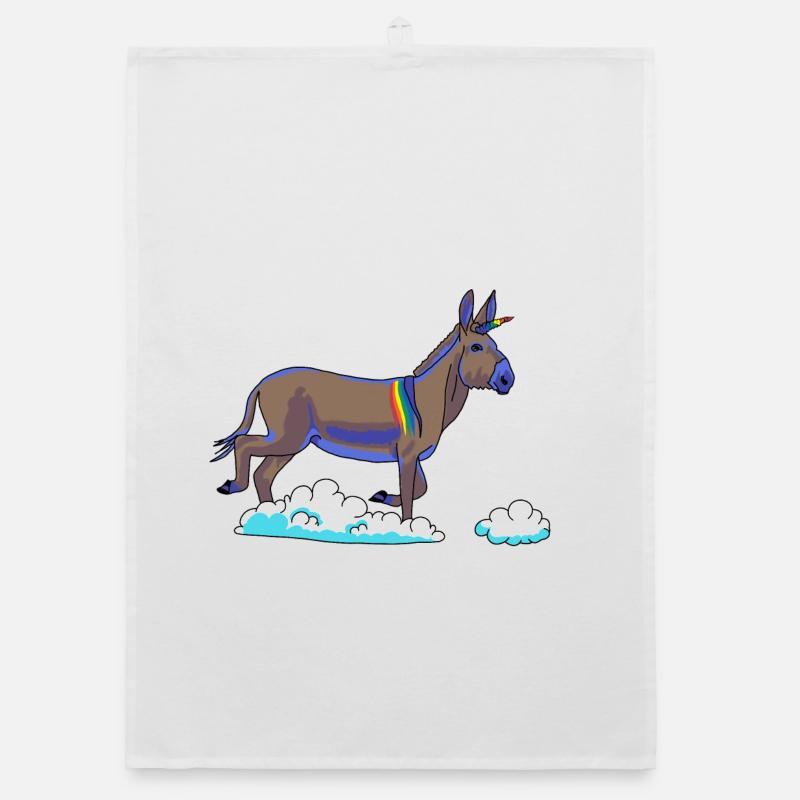 Regenbogen-Einhorn auf Wolken - Organic Geschirrtuch - Weiß