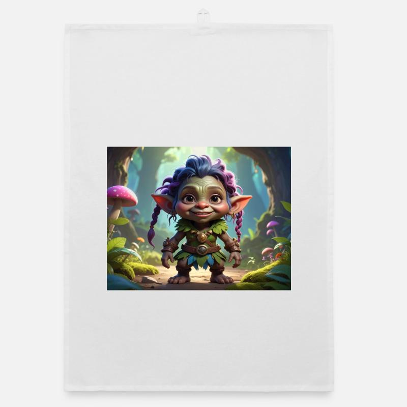 Forest gnome with colorful mane Organic dish towel