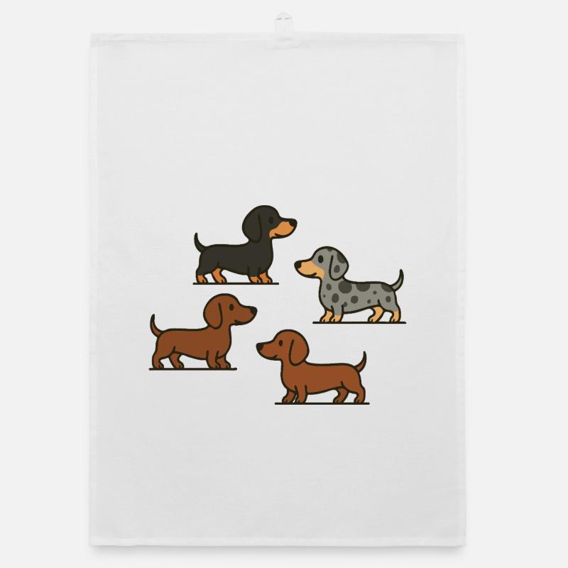 Dachshund Quartet: Spotted & Solid Organic dish towel