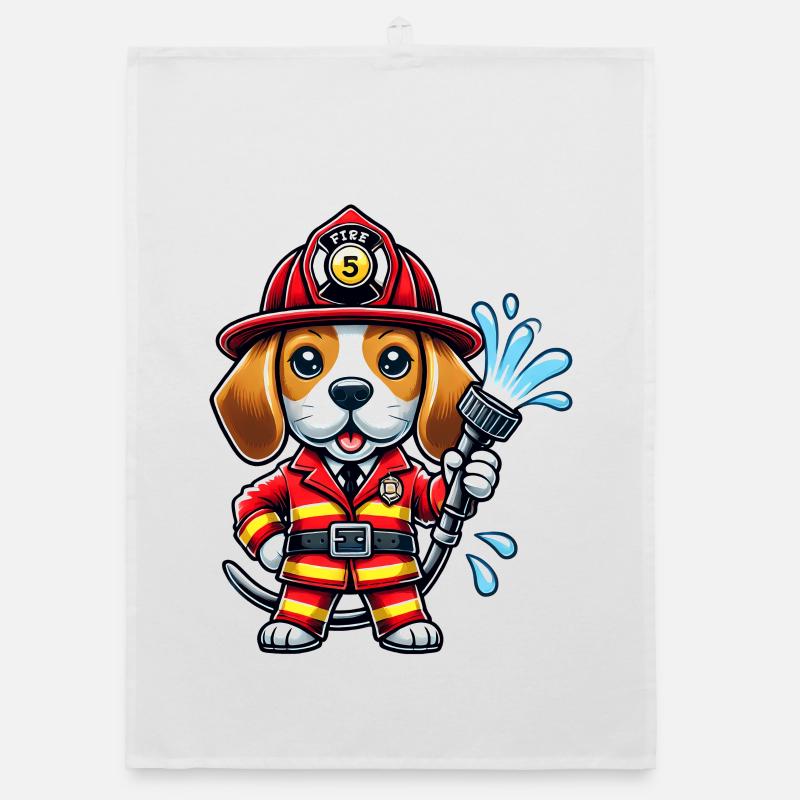 Beagle fireman design Organic dish towel