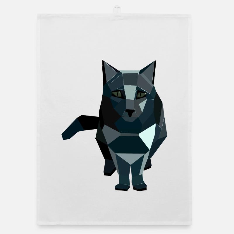 Chat géométrique de style obsidienne - Torchon bio - blanc