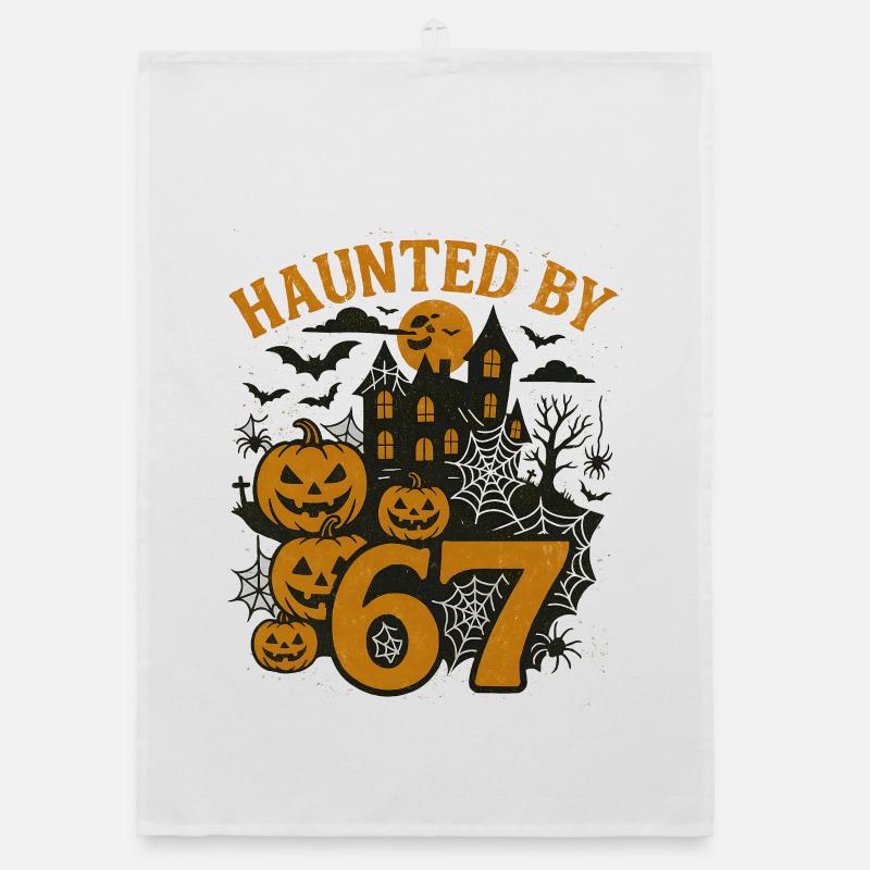 Haunted 67 Pumpkin Night, Hallowwen Organic dish towel