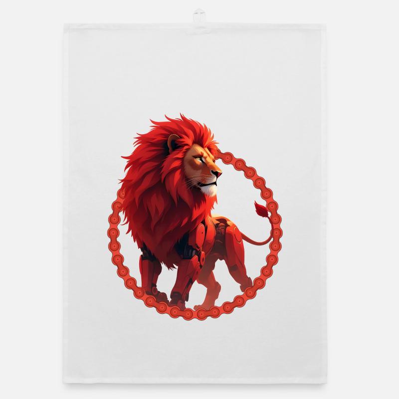 Lion Cyber Rouge dans le ring - Torchon bio - blanc