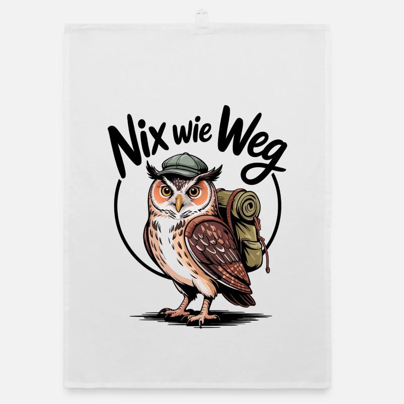 Wandering owl with backpack Organic dish towel
