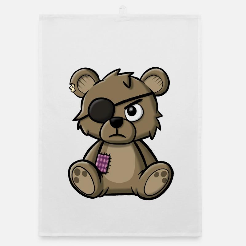 Teddybär mit Augenklappe - Organic Geschirrtuch - Weiß