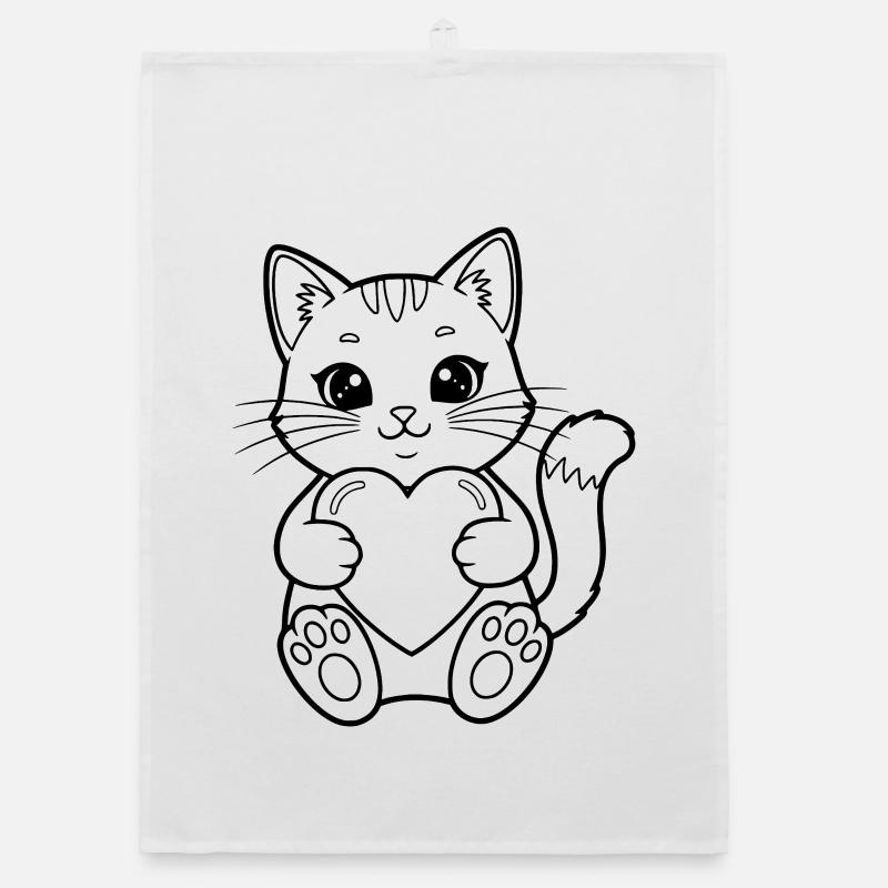 Cat with a heart – for cat lovers & romantics Organic dish towel