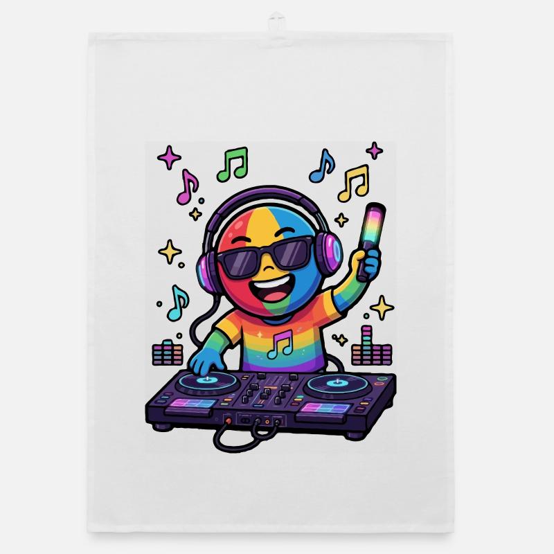 Rainbow DJ Emoticon Organic Geschirrtuch